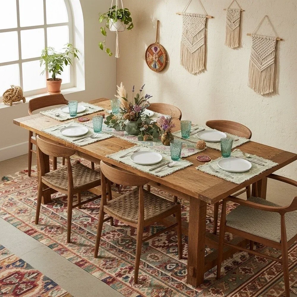 Bohemian Woven Cotton Placemats Set Of 6 Pastel Floral Rustic 16.5 x 11.5 Inches